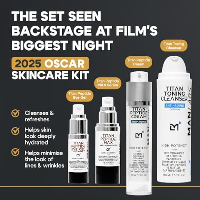 STRBOXONG TITAN OSCAR ANTI-AGING MENS SKIN CARE KIT  WASH, FACE SERUM, EYE CREAM, MENS FACE MOISTURIZER  MEN, SKIN CARE SET  DARK CIRCLES, WRINKLES, FINE LINES  VITAMIN C, PEPTIDES, NIACINAMIDE, HA - Image 2